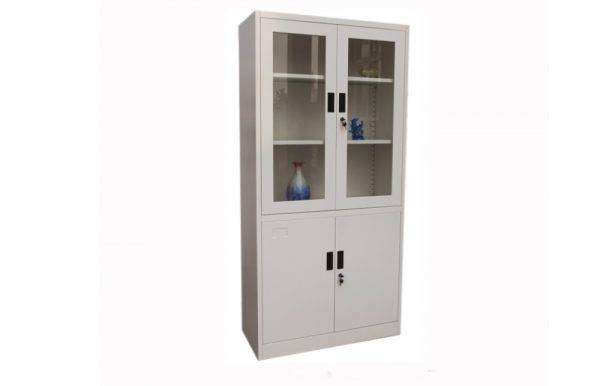white color book shelves with closed doors